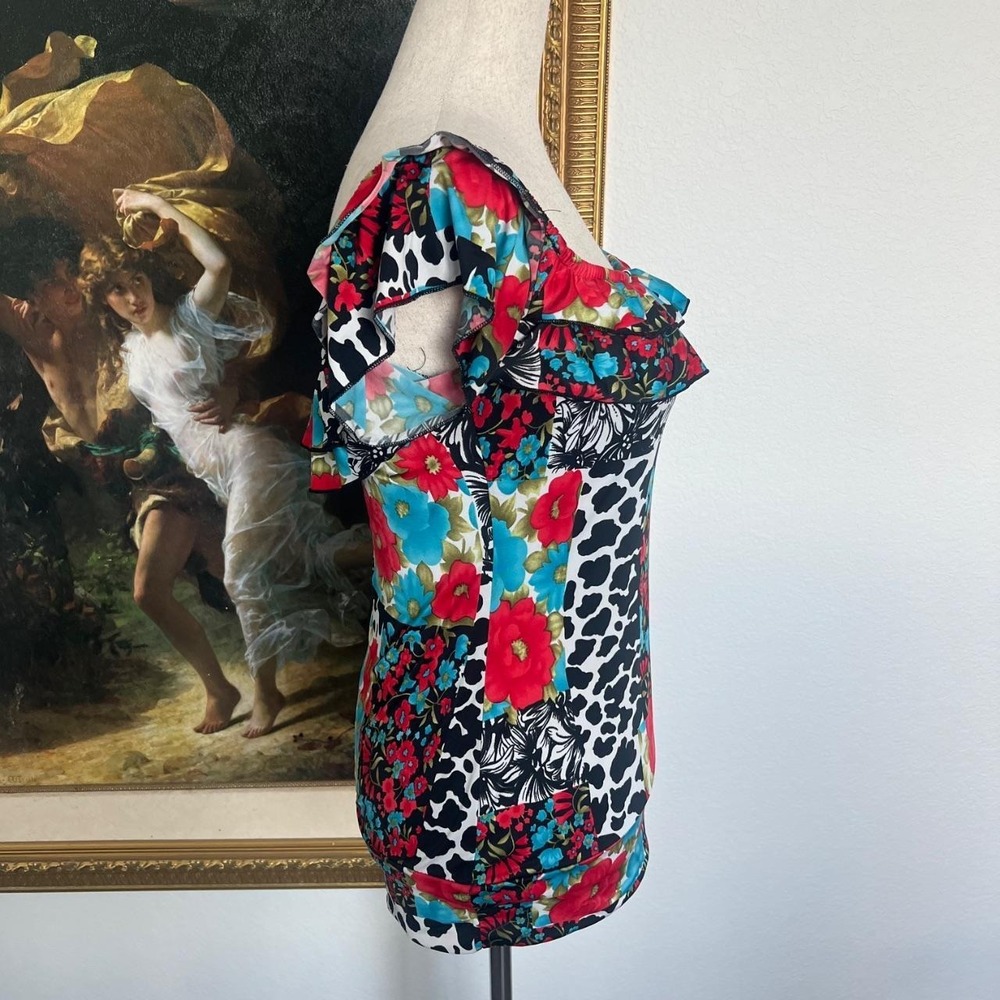 Y2K Wet Seal Floral Leopard Print Statement Going Out Top - Picture 4 of 6